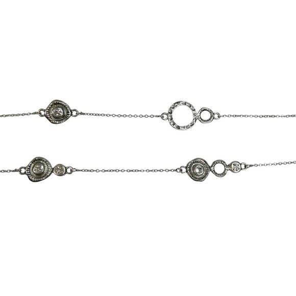 Silver Tone Textured Round Satellite Rhinestone Long Chain Necklace - Picture 6 of 10
